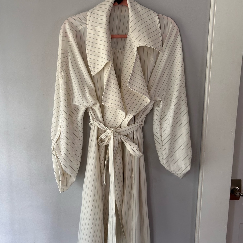 Striped Cream Belted Coat